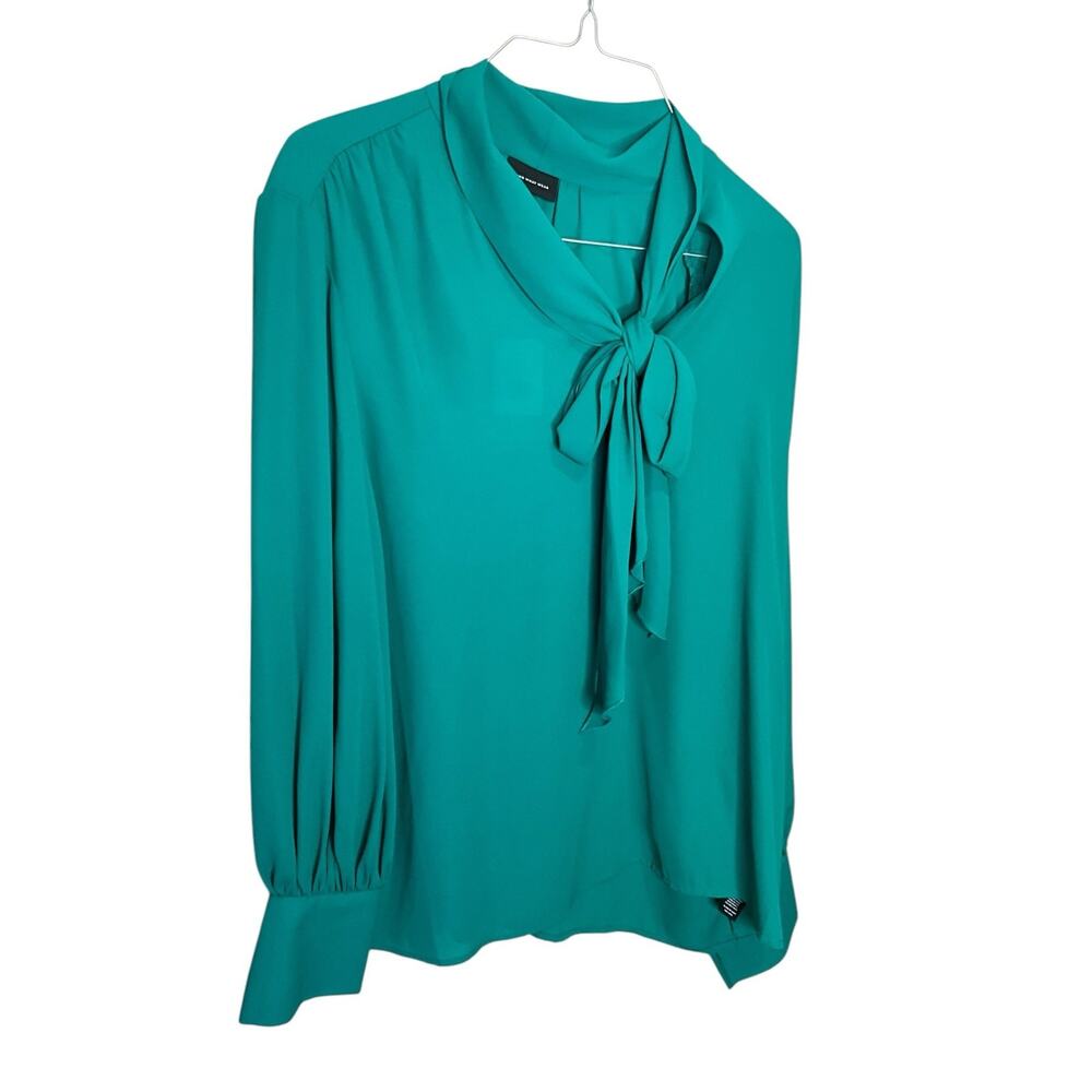 Who What Wear Long Sleeve Blouse Tie Ribbon Neckline Pullover Green Size L NWT
